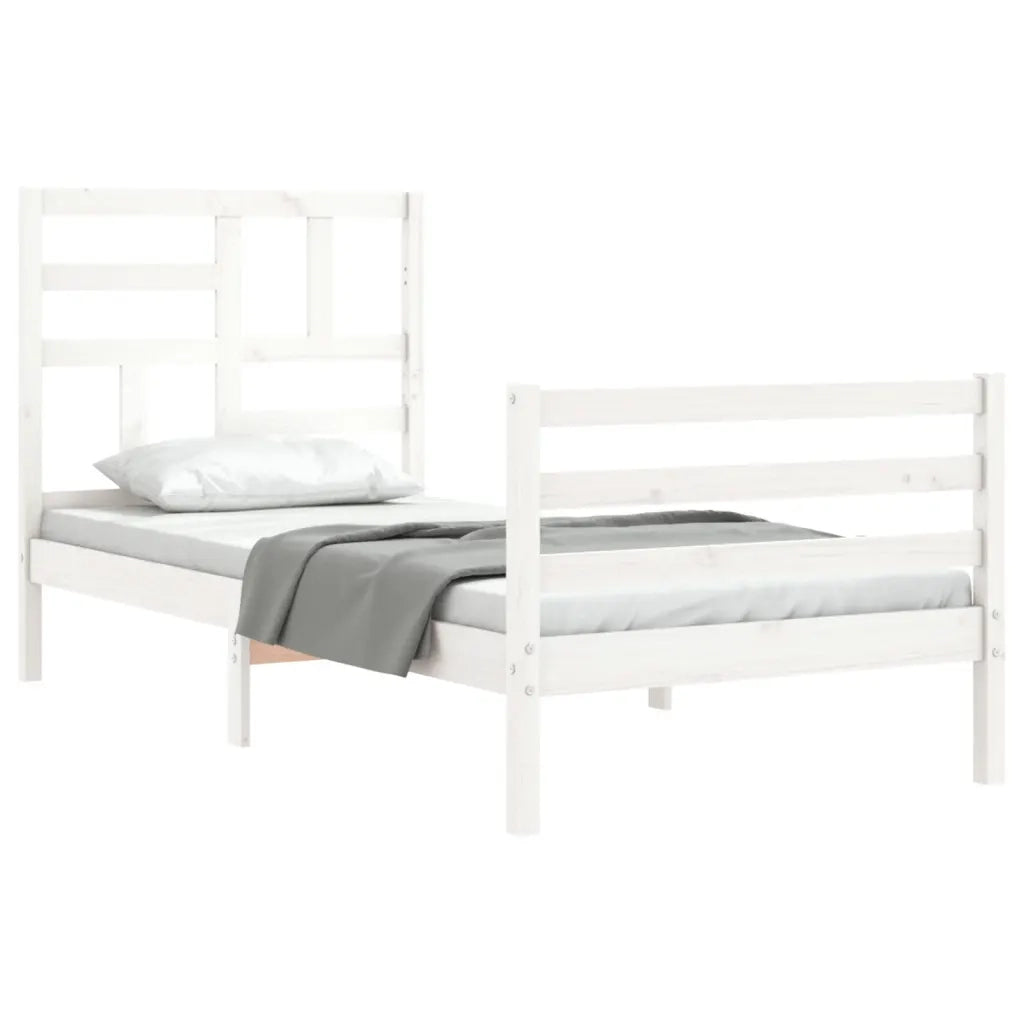 Giroletto con Testiera-Struttura Letto con testiera Bianco Single in Legno Massello 464633