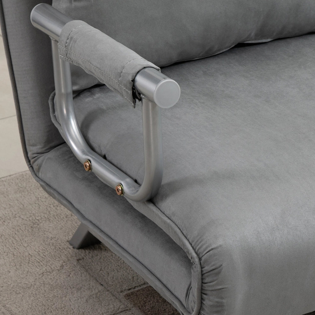 Divano Letto Singolo con Seduta Regolabile in 5 Posizioni 105x80x78 cm in Finta Pelle Grigio Chiaro