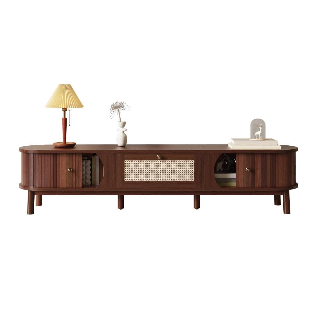 Mobile TV con Ante in Legno e Cassetti in Rattan ¨C MINIMAL ¨C Naturale