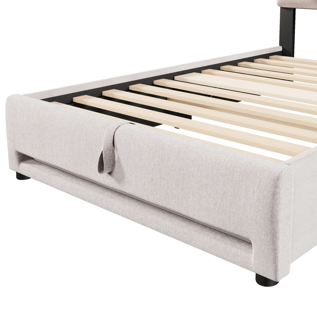 Letto imbottito 90x200 cm con LED APP, USB e contenitore idraulico