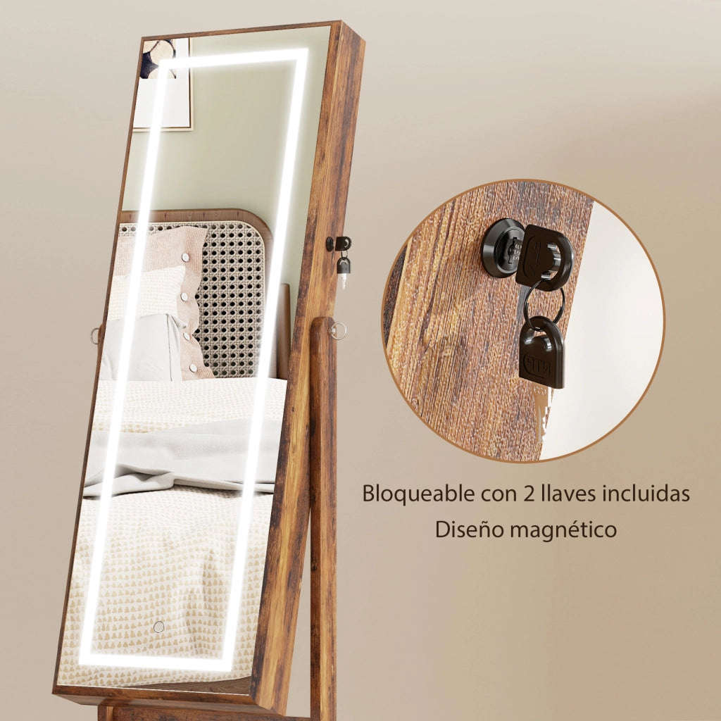 Specchio Cassettiera con Luci LED Inclinabile ¨C Zephmum ¨C Marrone 60x40x138 cm