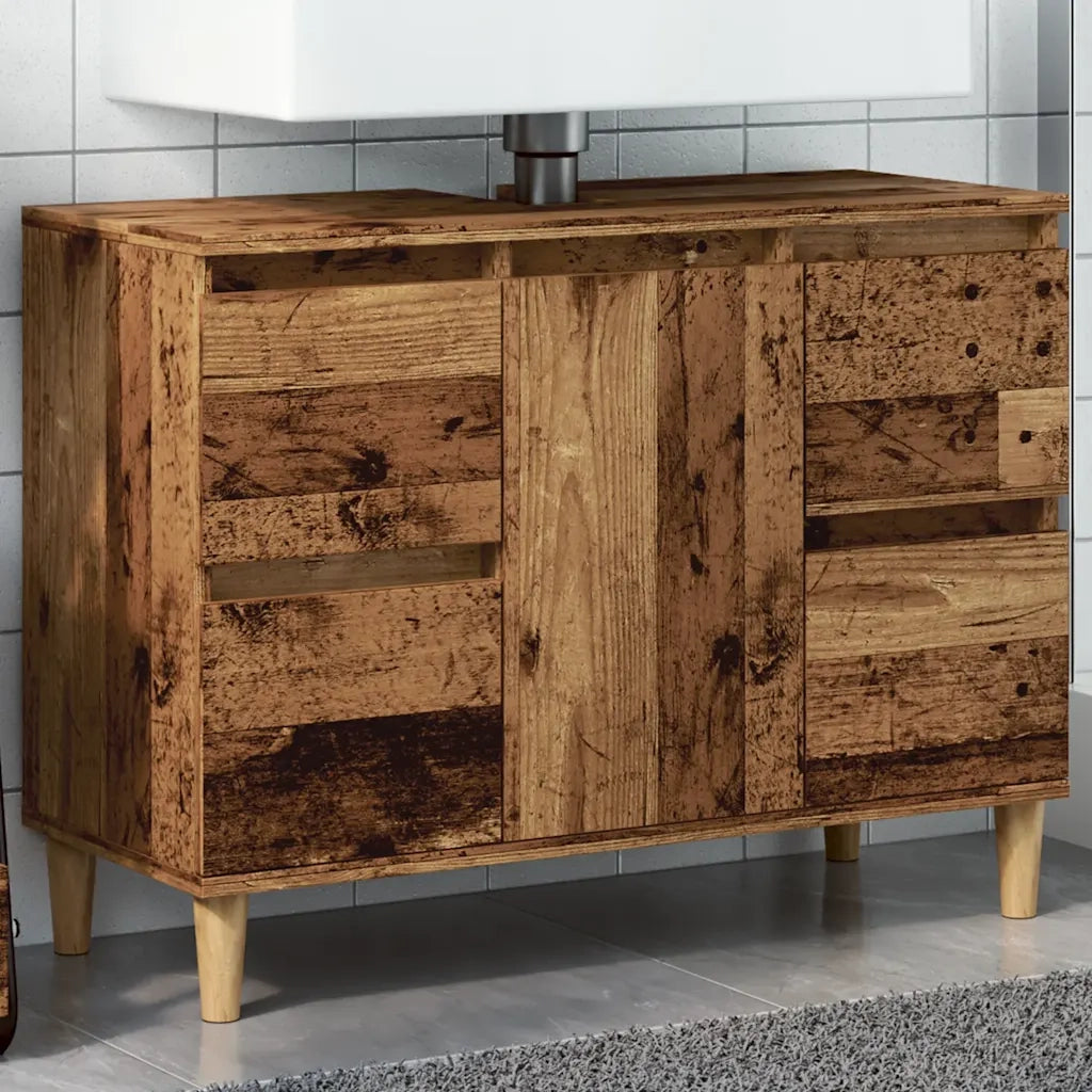 Mobile Lavabo-Armadietto da bagno Legno Antico 80x33x60 cm in Legno Multistrato 759213