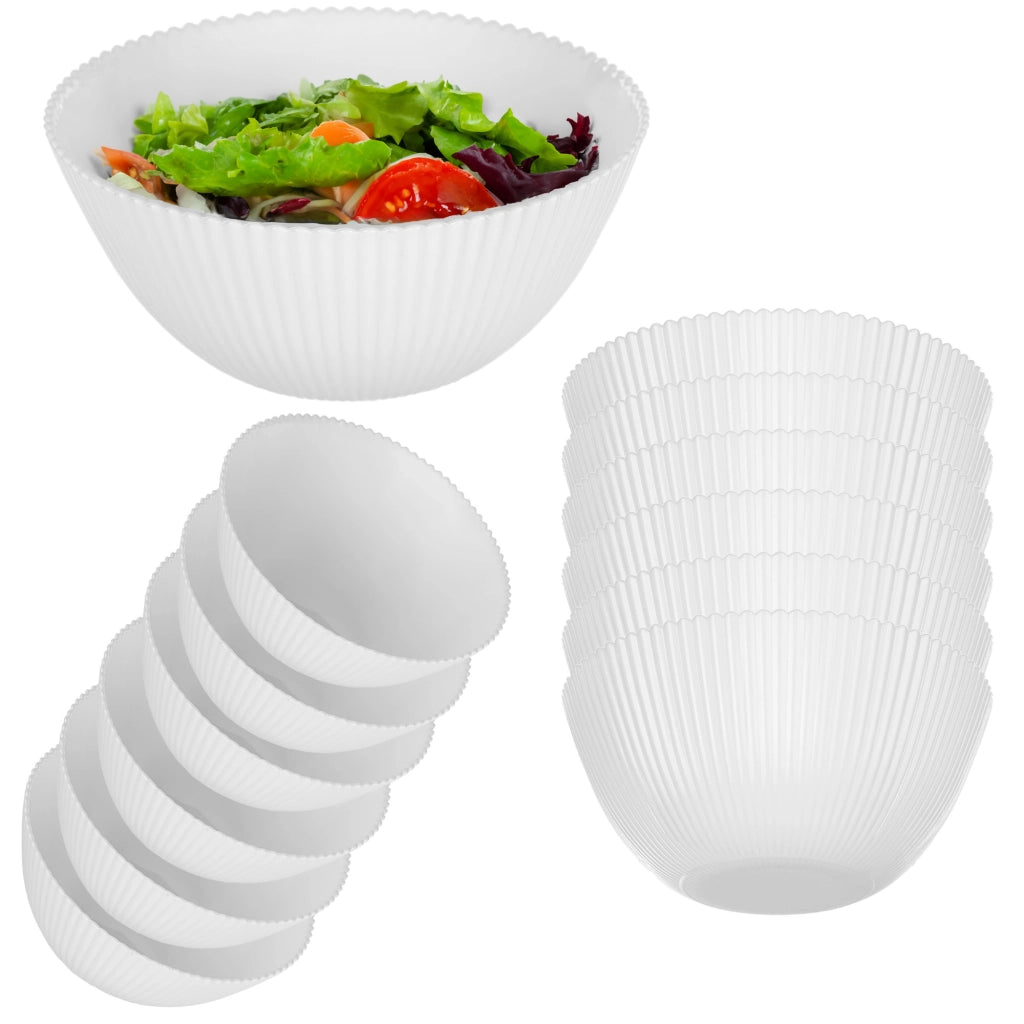 Set di 6 ciotole da insalata KADAX in vetro da 15 cm per zuppe e snack, bianche, scanalate.