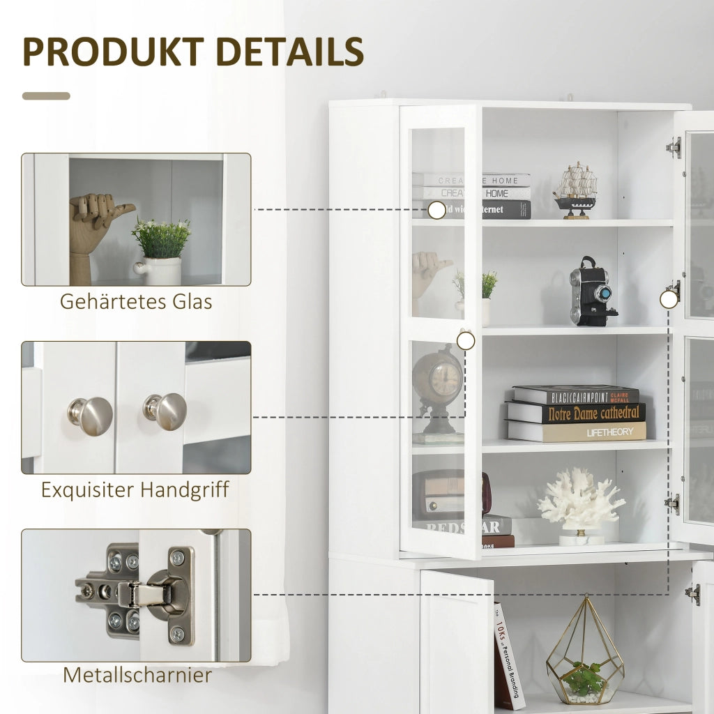 LIBRERIA 76x40x178,5 cm Bianco in MDF con ante in vetro temperato