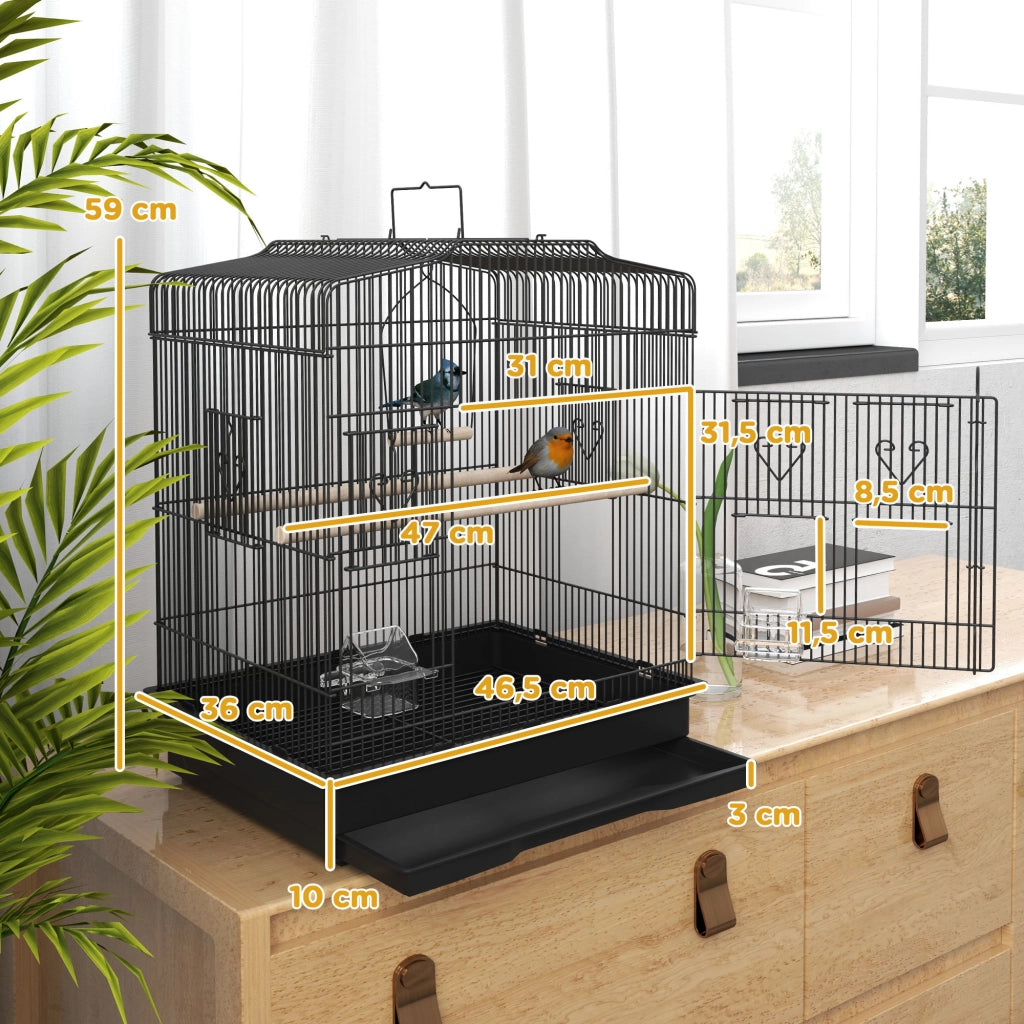 Gabbia per Uccelli 46.5x36x59 cm ¨C zephmum ¨C Nero Acciaio con 2 Mangiatoie