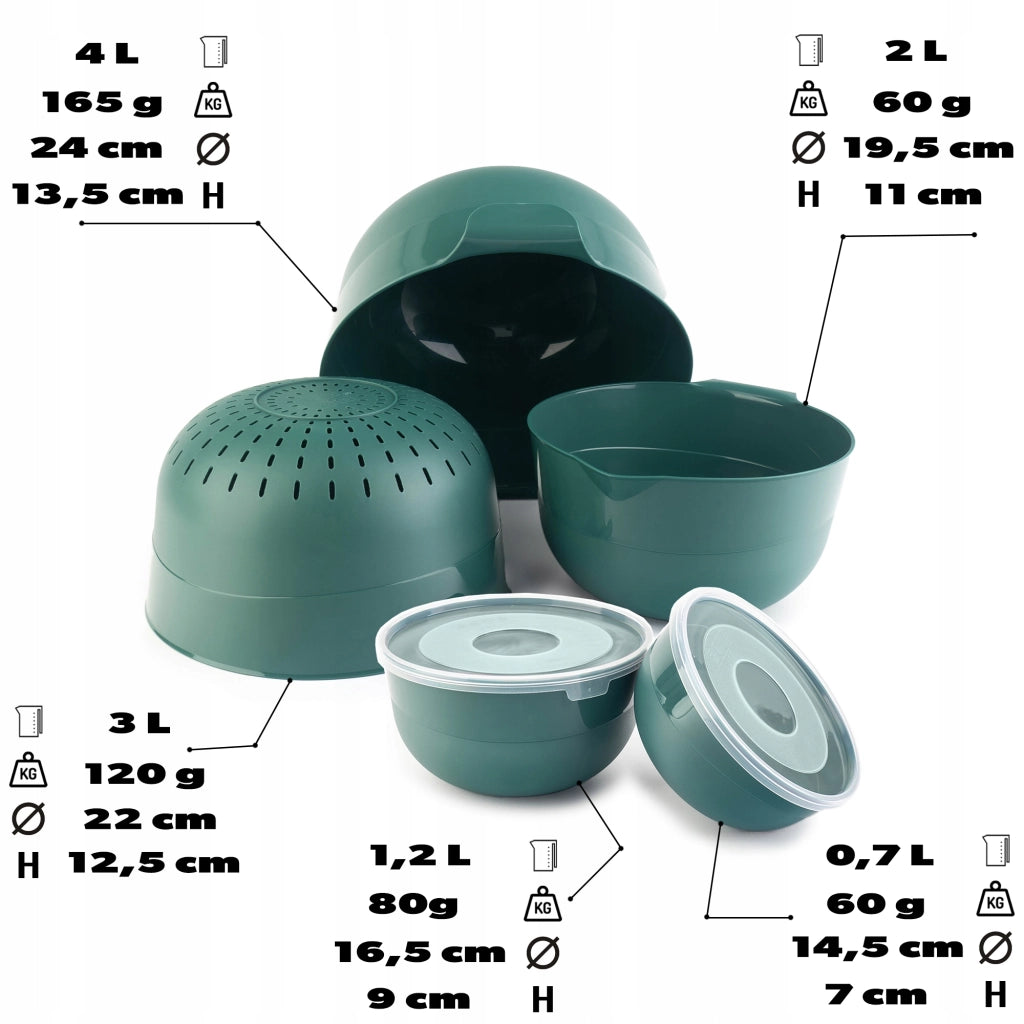 Set di ciotole da cucina KADAX con coperchi + scolapasta (7 pezzi)