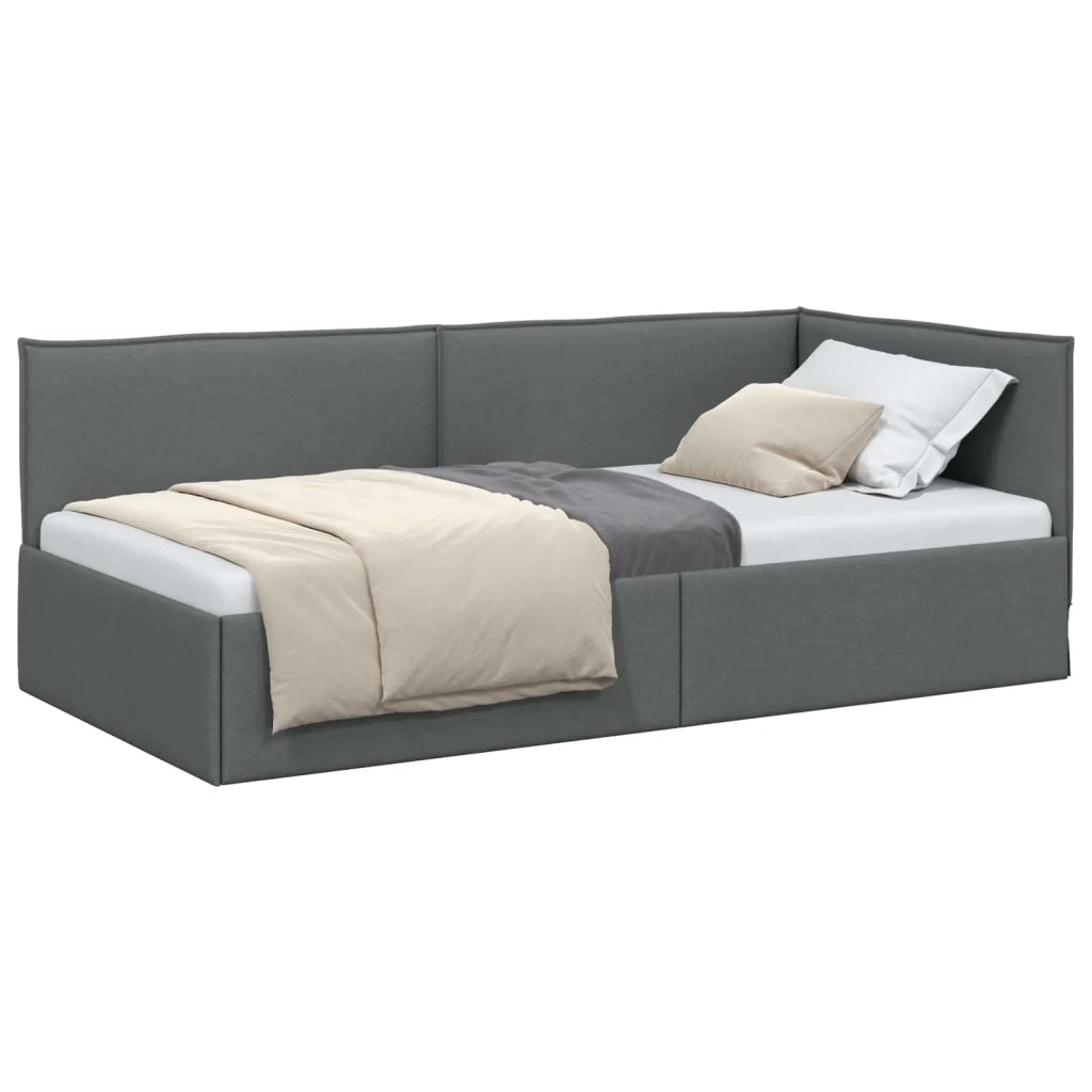 Cornice del letto ad angolo Grigio scuro 100 x 200 cm Tessuto