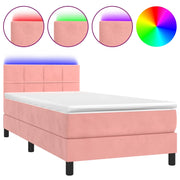 Letto singolo | Letto per adulti | Letto a Molle con Materasso e LED Rosa 80x200 cm in Velluto