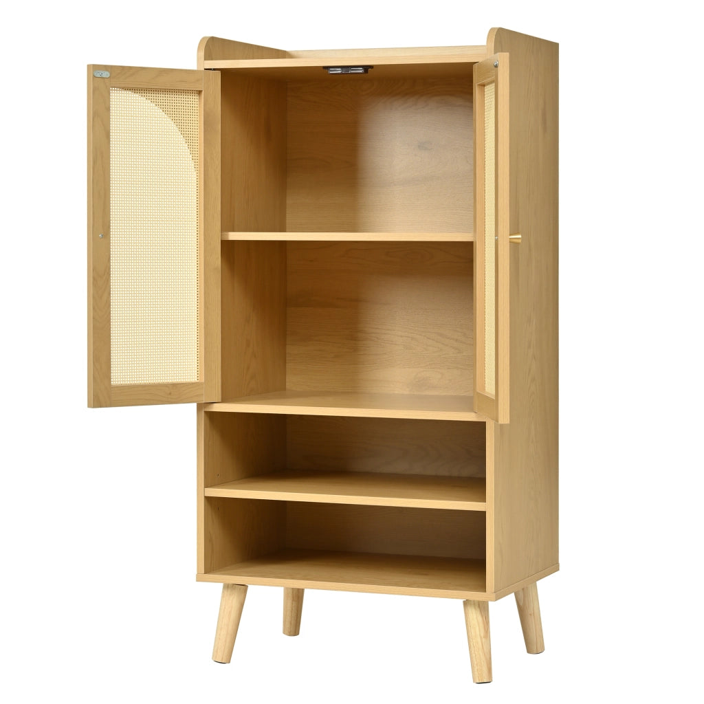 Mobile TV Rattan con 2 ante e 2 ripiani aperti - Zephmum- B60¡ÁT40¡ÁH121 cm grande capacit¨¤
