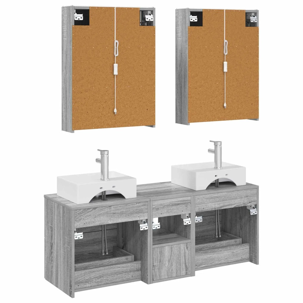Set di mobili per il bagno 5 pcs Sonoma grigio 3406812