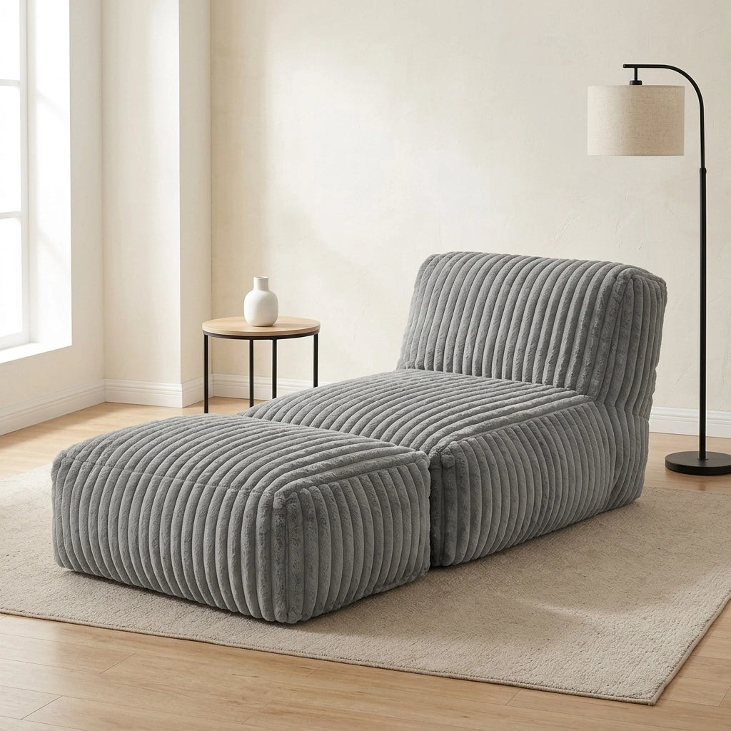 DIVANO LETTO Modulare a pavimento Grigio chiaro in flanella