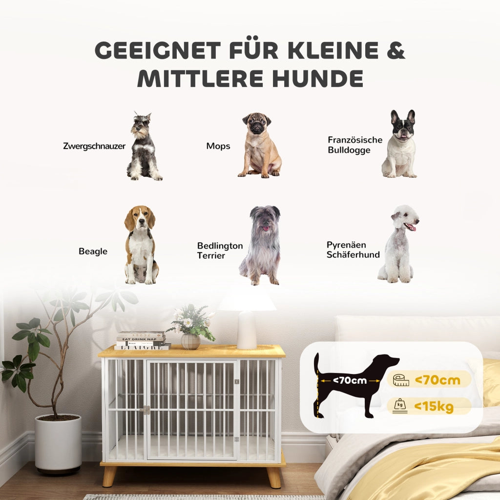 Gabbia per cani con porta di sicurezza e cuscino rimovibile ¨C Xylo ¨C acciaio 86x60x70cm bianco grigio