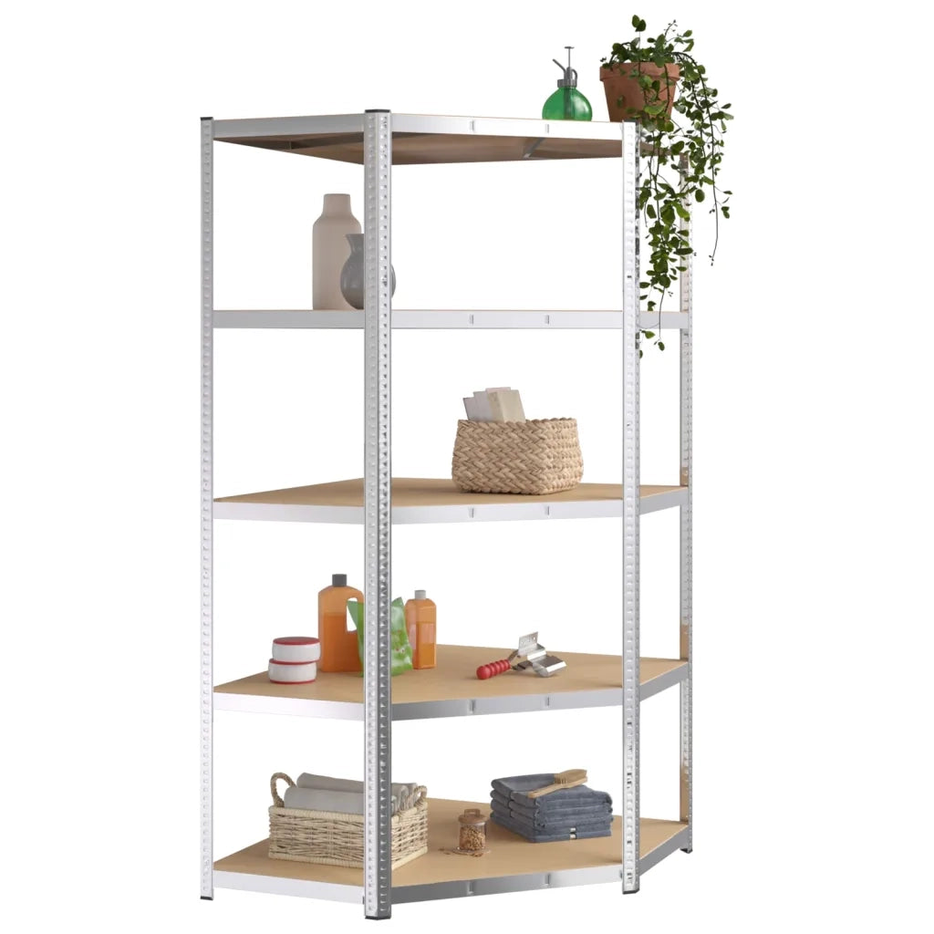 Scaffali Resistenti 5 Ripiani 3pz Argento Acciaio e Multistrato 3154206