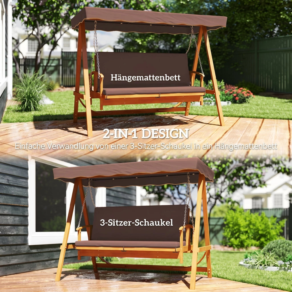 Altalena da giardino Hollywood con tettoia ¨C zephmum ¨C in legno, per 3 persone, marrone
