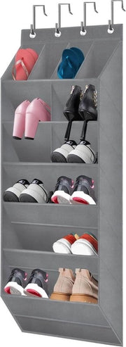 Organizzatore per Scarpe da Appendere Sopra la Porta con Tasche Profonde e Grande Capacità - Rettificatore per Scarpe Multifunzionale per Porte Strette e Armadio da Letto - Grigio