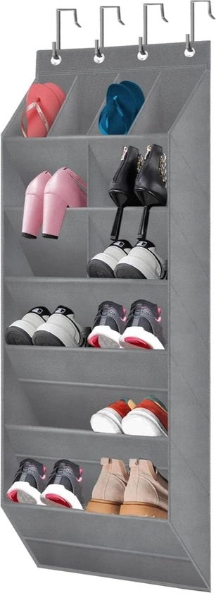 Organizzatore per Scarpe da Appendere Sopra la Porta con Tasche Profonde e Grande Capacità - Rettificatore per Scarpe Multifunzionale per Porte Strette e Armadio da Letto - Grigio