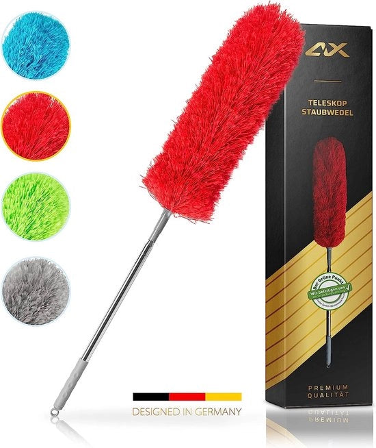 Asciugamano in microfibra, lavabile, asta telescopica retrattile 83 cm-260 cm, spazzola per polvere angolata, rosso