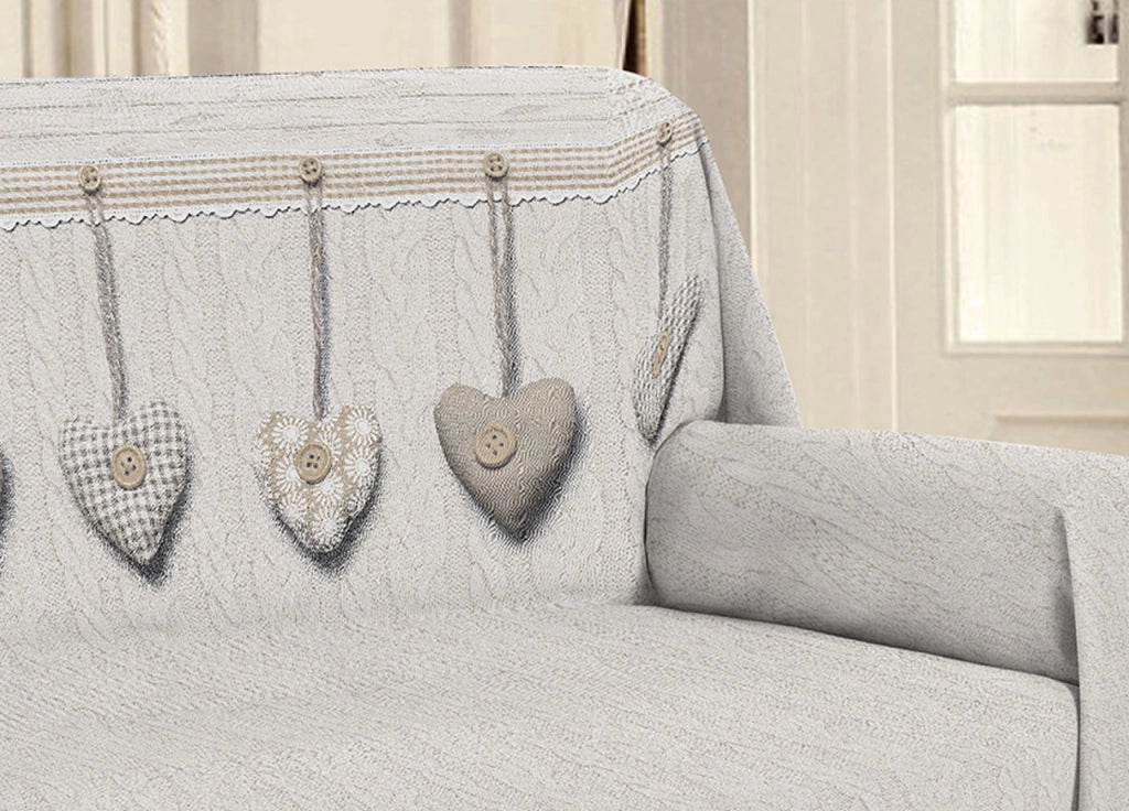 Telo Arredo Linea Pensieri Delicati Disegno Cuore Appeso - Matrimoniale - Beige