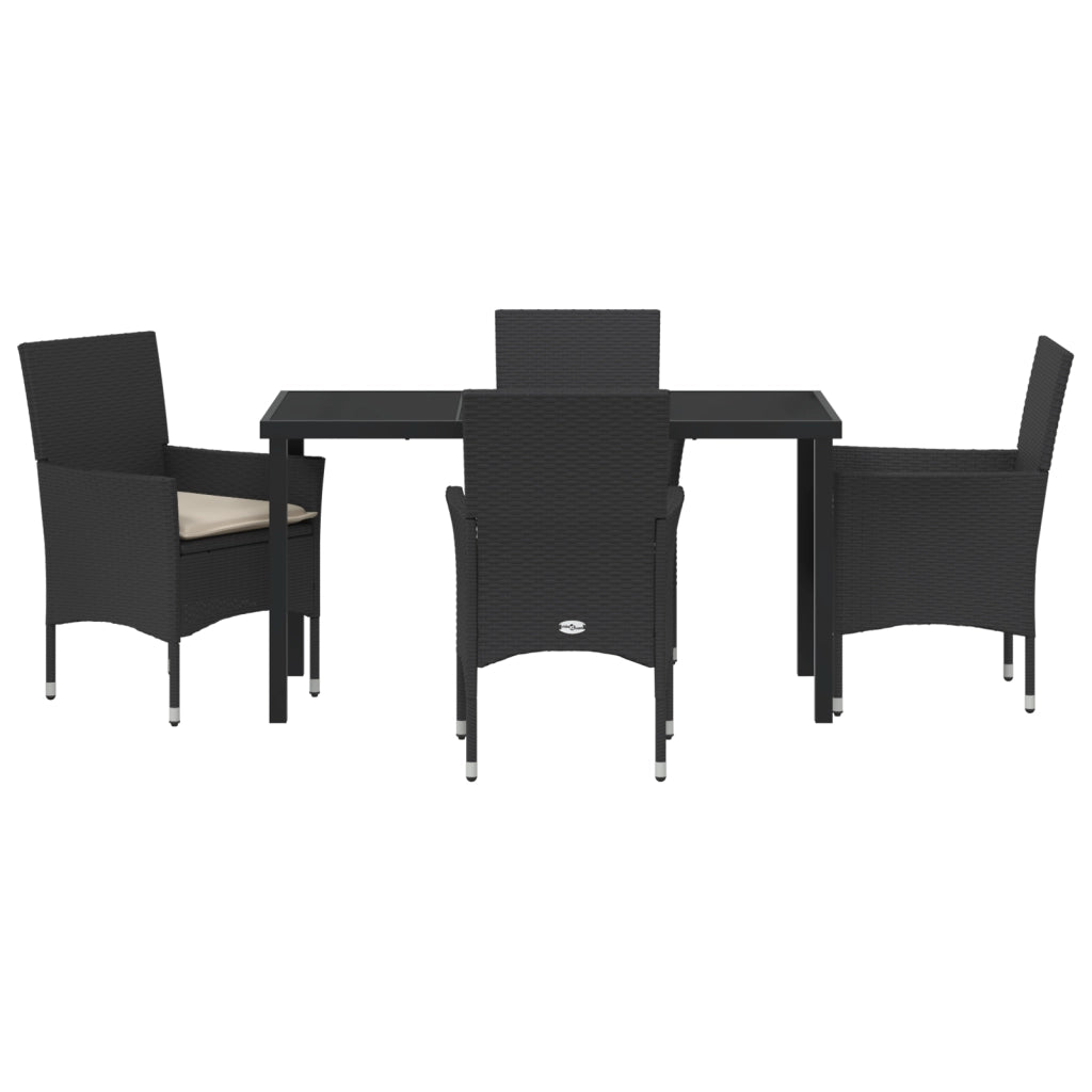 Set da pranzo da giardino  5 pezzi con cuscini rattan polivinilico nero