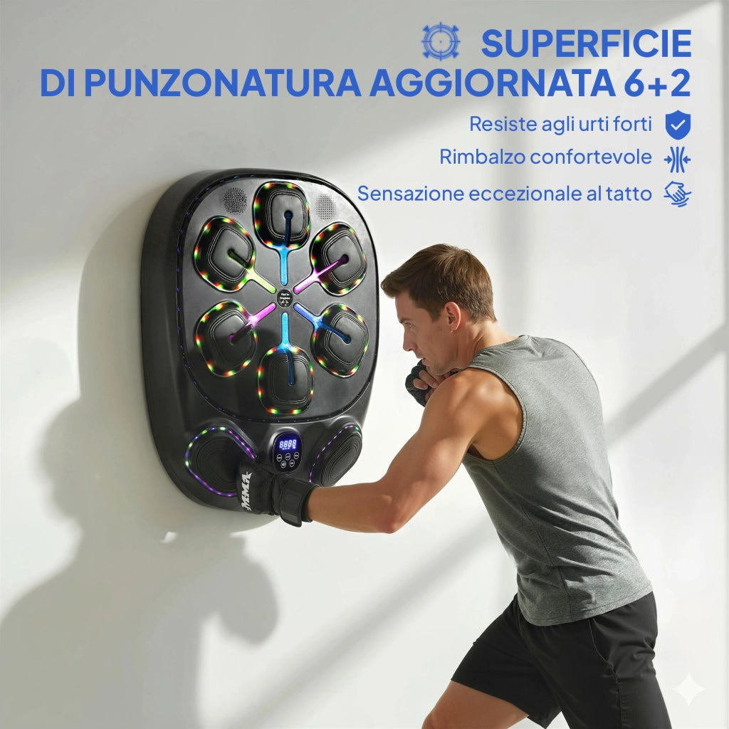 Macchina da Boxe Musicale a Parete con 9 Modalit¨¤, Luci LED e Connessione Bluetooth, 61x48x11 cm, Nero