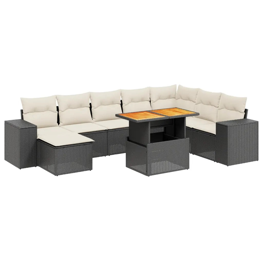 Set Divani da Giardino 9 pz con Cuscini Nero in Polyrattan 3272771