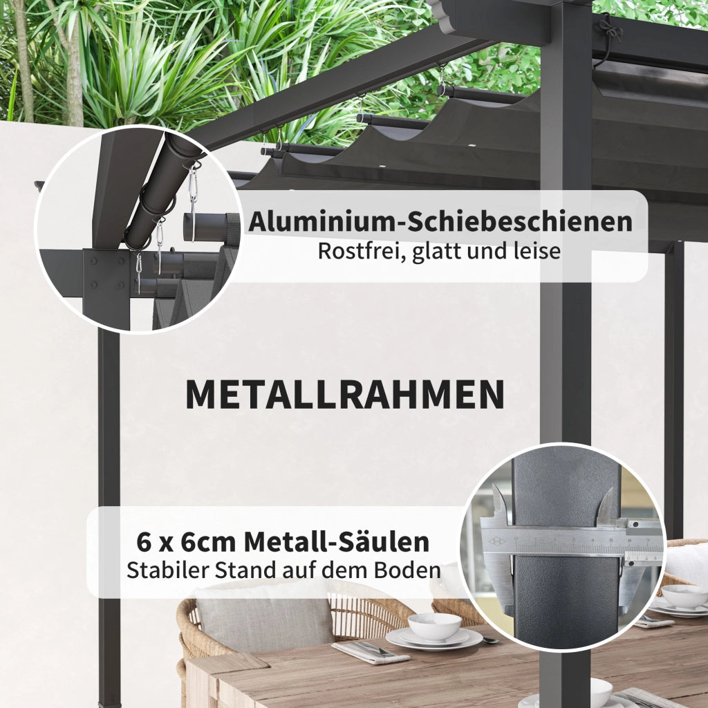 Pergola da giardino 3x3 m con tetto regolabile ¨C zephmum ¨C telaio in metallo, UPF30+, colore grigio scuro