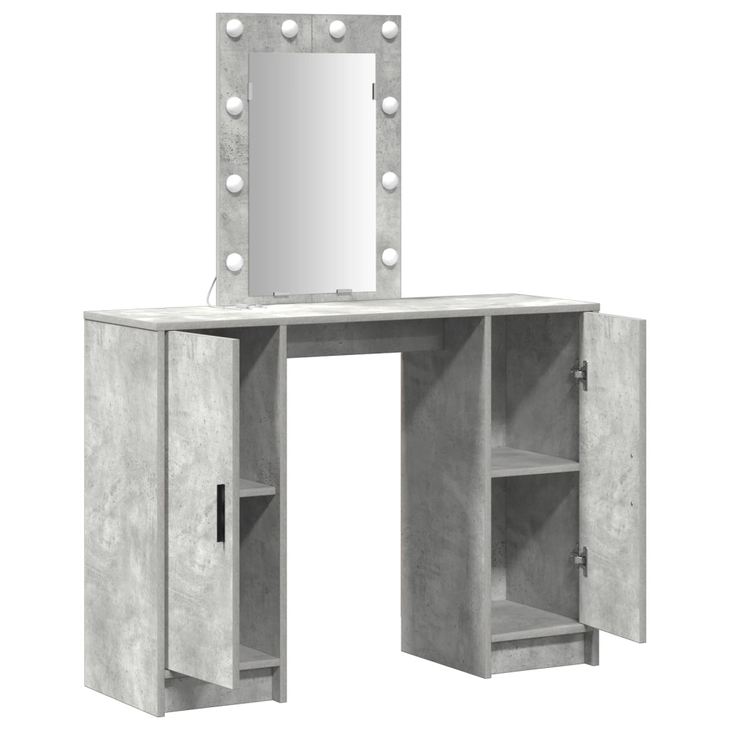 Tavolo da trucco con luci LED Grigio cemento 102x33x135 cm