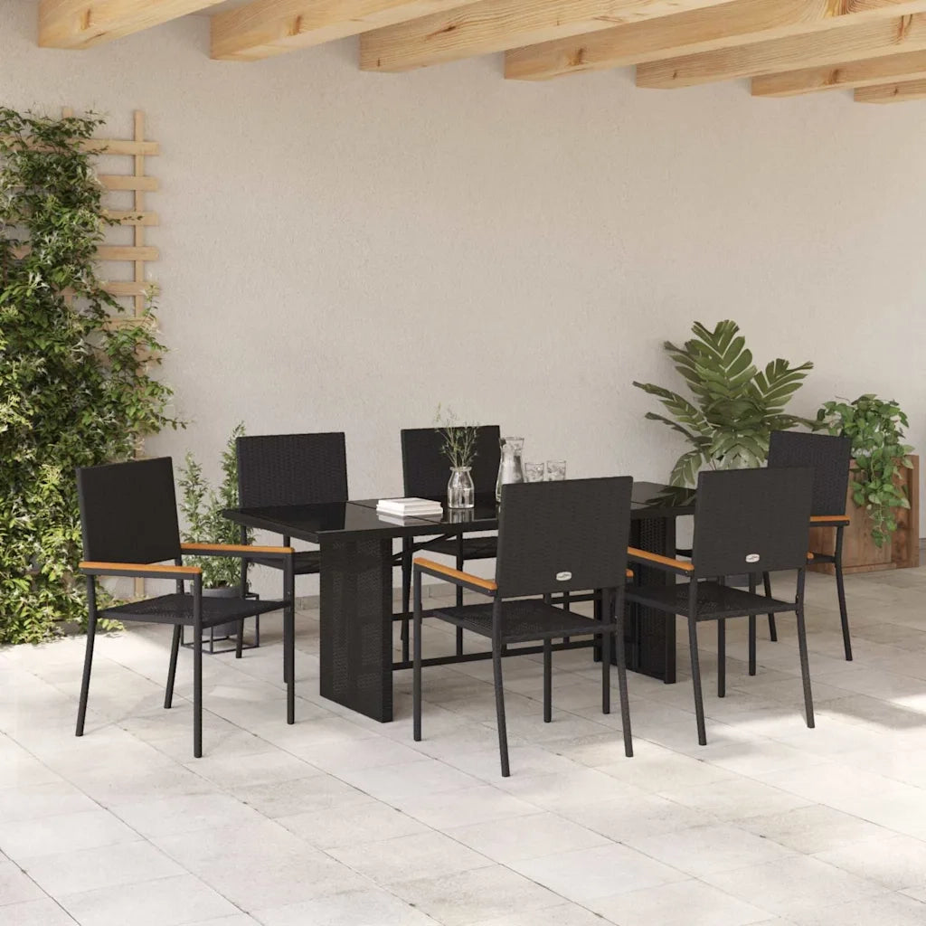 Set da Pranzo per Giardino 7 pcs Nero polyrattan 3365424