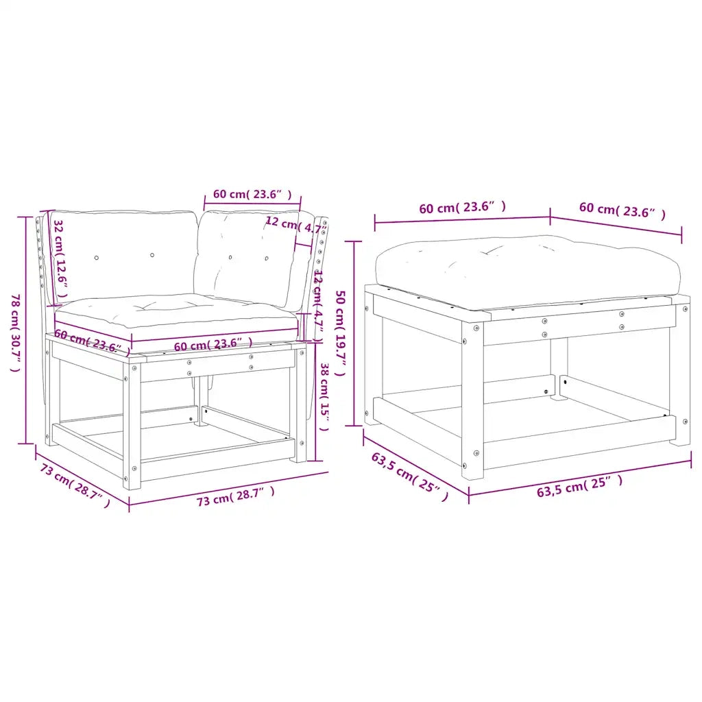 Set Divani Giardino 3 pz | Set Salotto da Giardino con Cuscini in Legno Massello di Pino