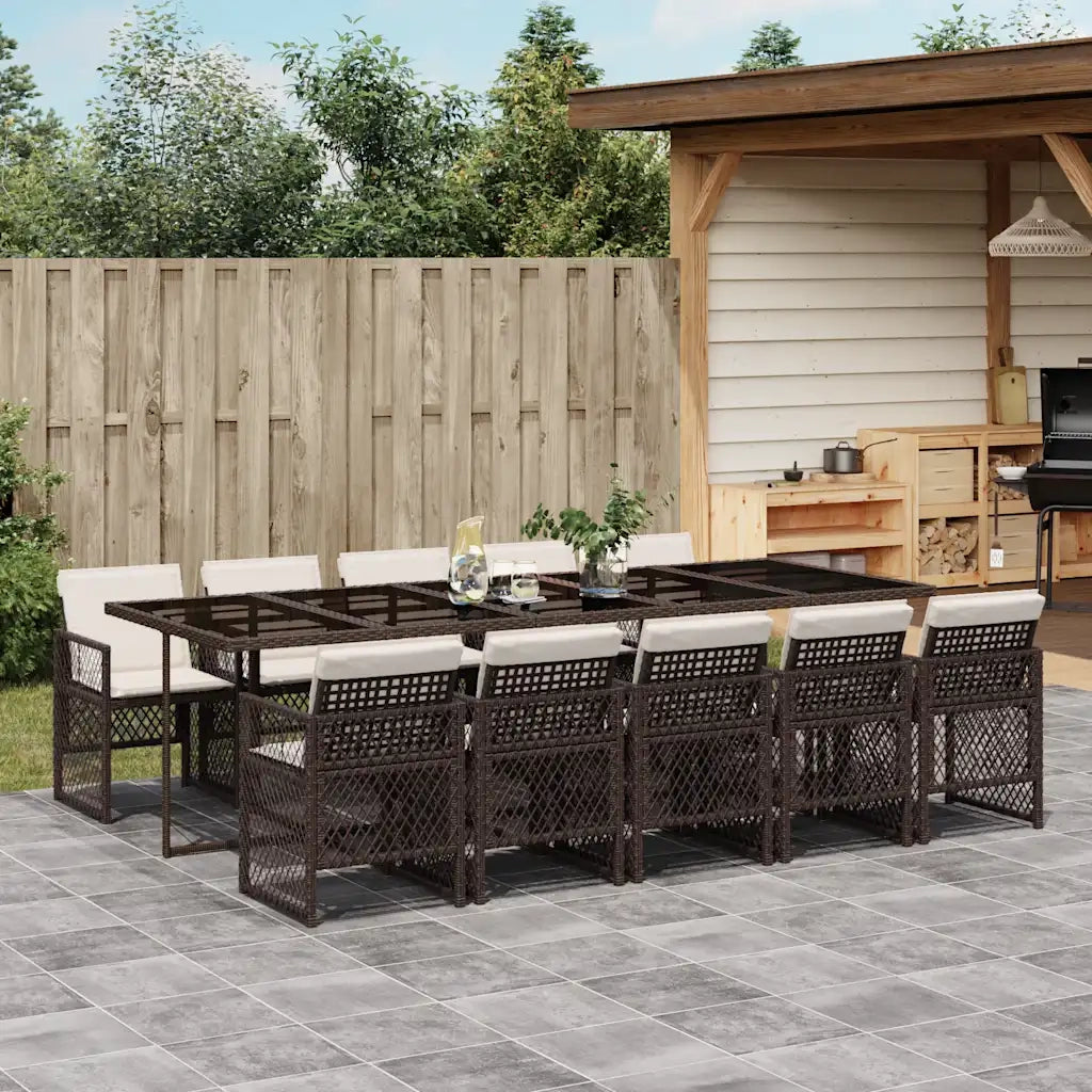 vidaXL Set da Pranzo da Giardino 11 pz con Cuscini Polyrattan Marrone