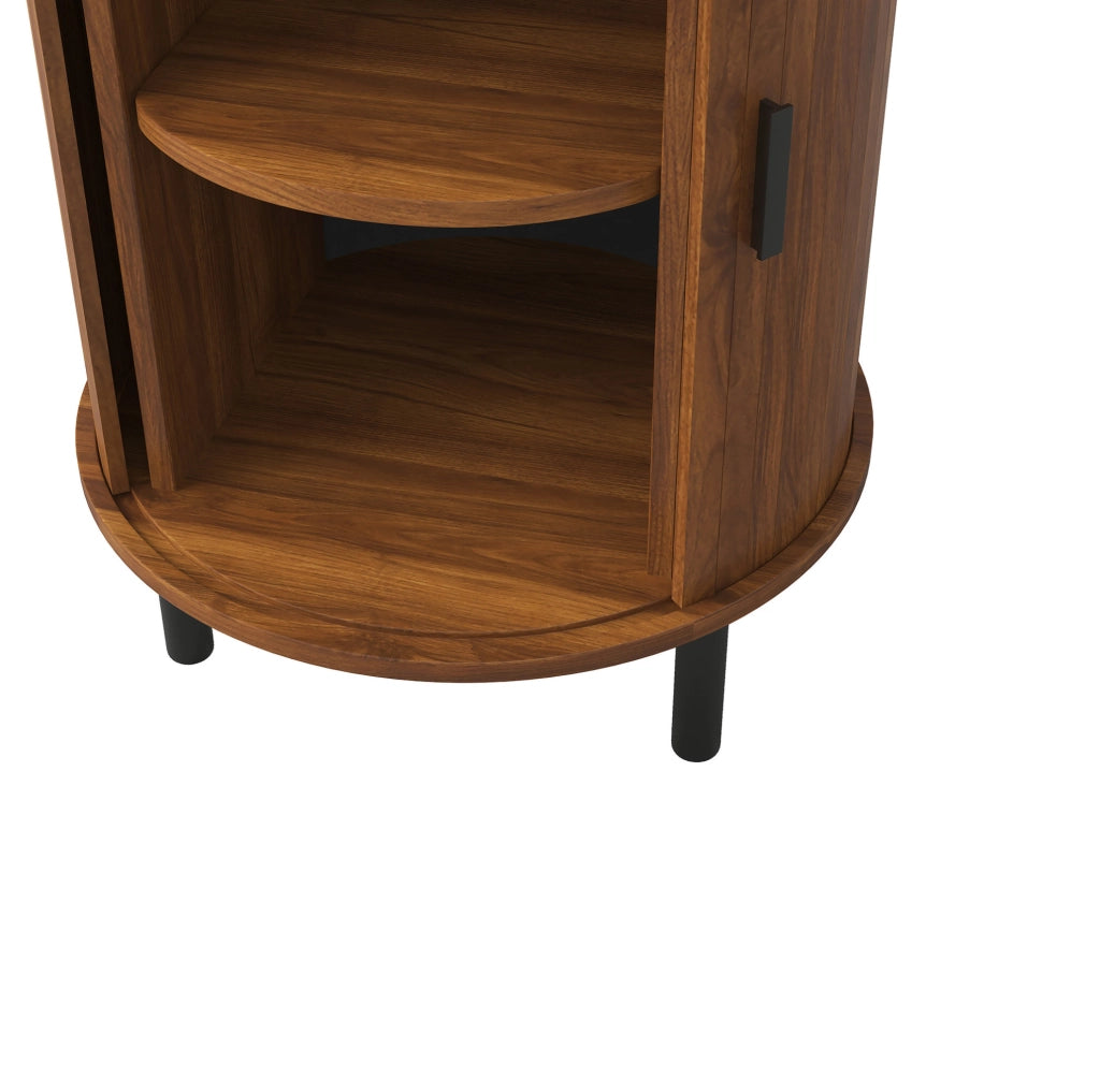 Mobiletto rotondo 48x48x65 cm in MDF e truciolare noce con contenitore