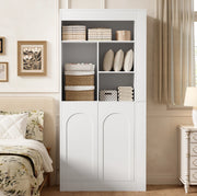 Mobile alto ULEVR 85x35x180 cm con 2 ante, ripiani aperti e ripiani laterali, bianco