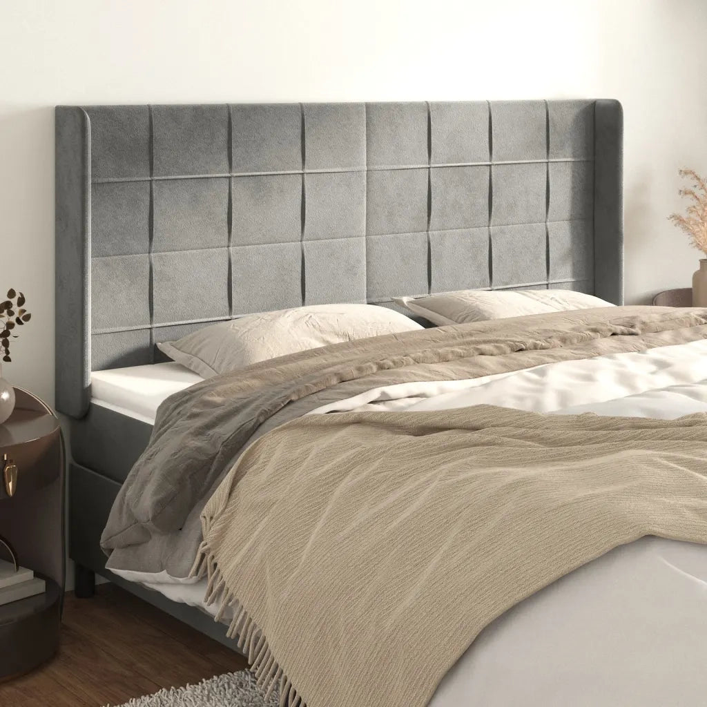 Testiera | Testata ad Orecchio Grigio Chiaro 203x16x118/128 cm in Velluto
