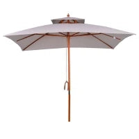 Ombrellone da Giardino 3x3m con 8 Stecche in Bambù e Copertura Parasole a 2 Livelli, Grigio
