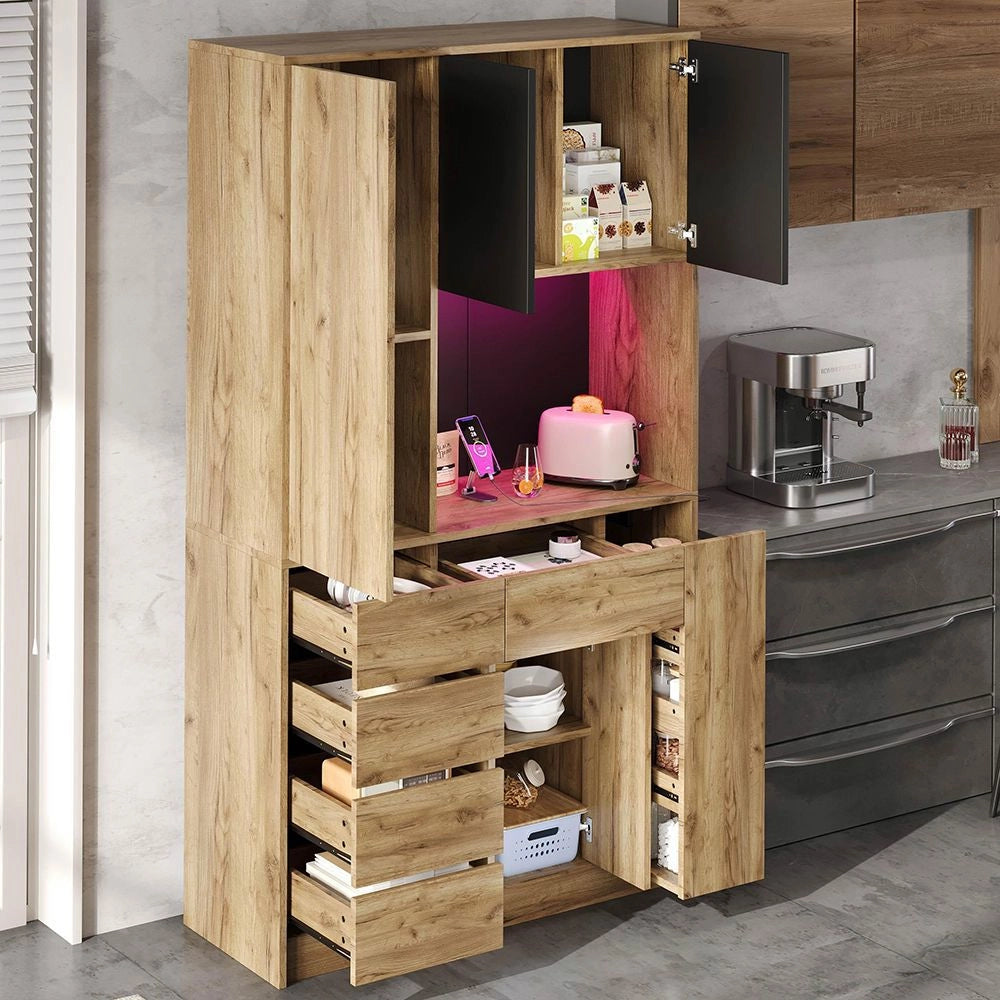 Armadio da cucina alto - Xylo - 185x105x40cm - Ripiano spezie scorrevole, illuminazione LED