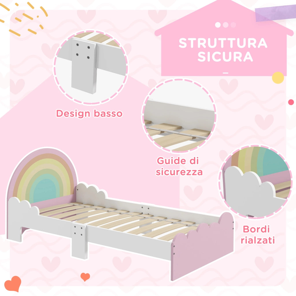 Lettino per bambini con sponde anticaduta ¨C Xylo ¨C MDF bianco e rosa 143x74x66 cm