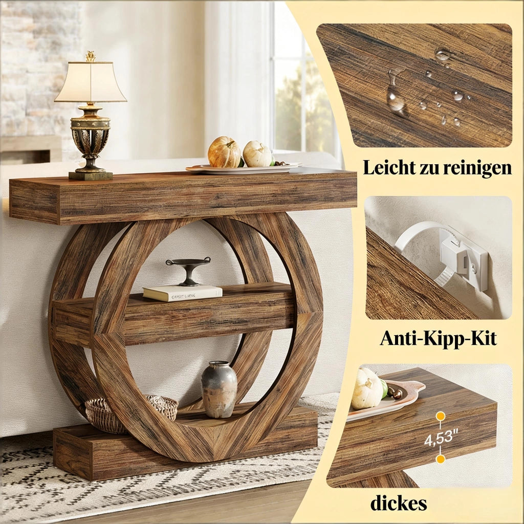 consolle rustica a tre ripiani aperti in legno marrone rustico per soggiorno e ingresso 105 × 30 × 85 cm