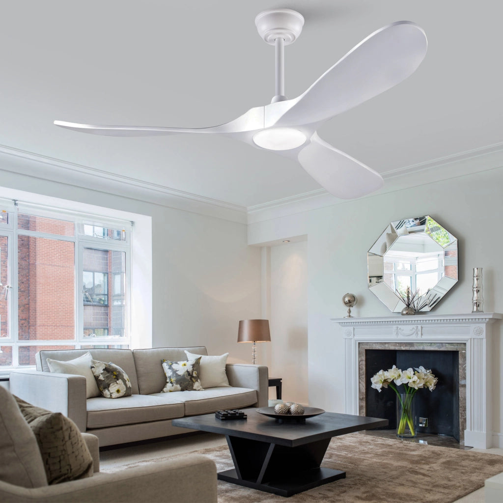 Ventilatore da soffitto 52 pollici con illuminazione e telecomando, 3 pale bianche legno massello, 3CCT dimmerabile, 6 velocit¨¤ silenzioso