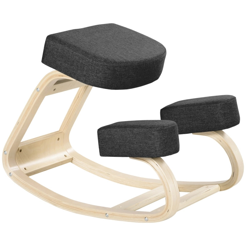 Sedia ergonomica per ginocchia con supporto posturale e seduta imbottita in legno nero per ufficio 51 × 69 × 58 cm