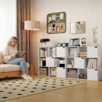 Libreria a Cubi con 6 Sezioni Aperte e 3 Chiuse, in Legno Bianco, 106x24x95 cm