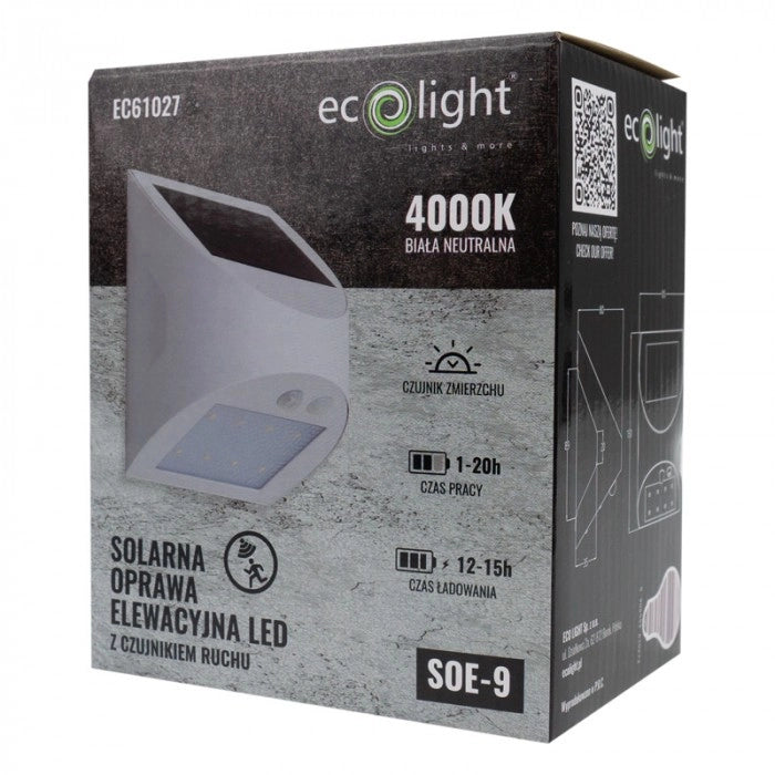 Lampada solare LED 3W 4000K bianca PIR crepuscolare