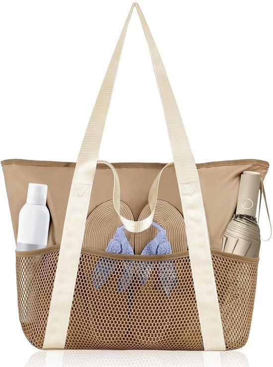 Tas da bagno grande, impermeabile con rete, con chiusura a zip e tas per il bagno, la vacanza, il viaggio, la palestra, il shopping