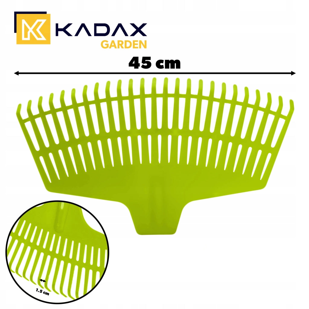 Rastrello da giardino KADAX per foglie ed erba, con artigli, senza manico, in plastica, verde
