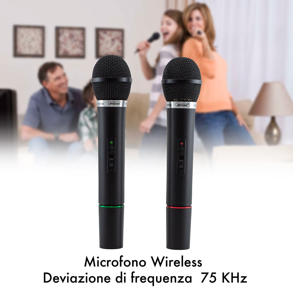 Microfoni Wireless per Karaoke Ricevitore 2 Canali Canto e Presentazioni
