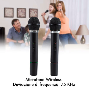 Microfoni Wireless per Karaoke Ricevitore 2 Canali Canto e Presentazioni