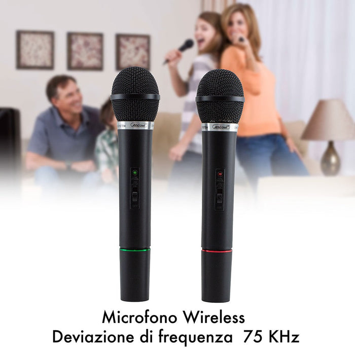 Microfoni Wireless per Karaoke Ricevitore 2 Canali Canto e Presentazioni