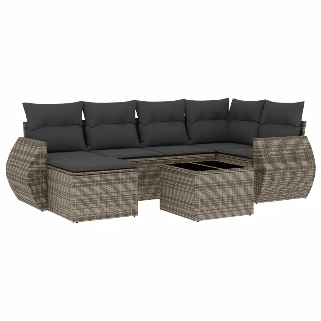 Set Divani da Giardino 7 pz con Cuscini Grigio in Polyrattan 3221669