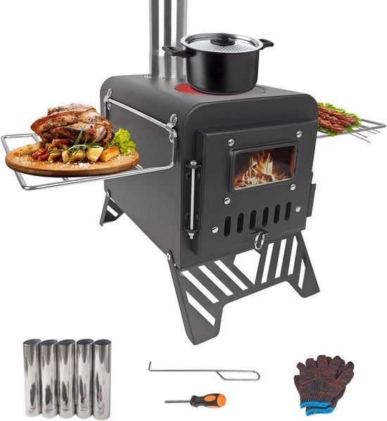 Fornello da Campeggio Multifunzionale - Cottura da Tenda - Cottura a Legna - Portatile - Acciaio Inossidabile - 54 x 28 x 35 cm