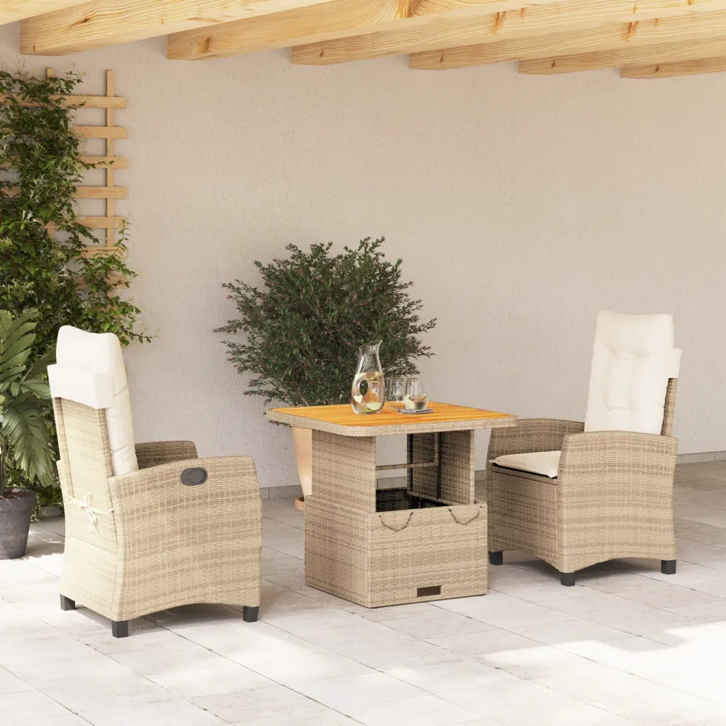 Set da Pranzo da Giardino 3 pz con Cuscini Beige in Polyrattancod mxl 113344