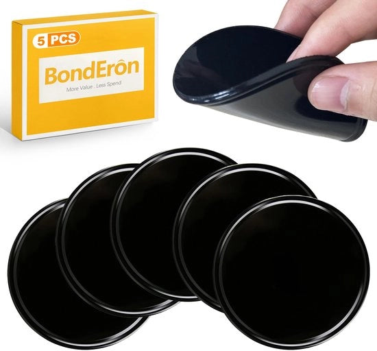 Set di 5 adesivi antiscivolo in gel nano (8 cm), per auto, rimovibili e riutilizzabili, adesivi antiscivolo per chiavi tasto e piccoli oggetti, nero